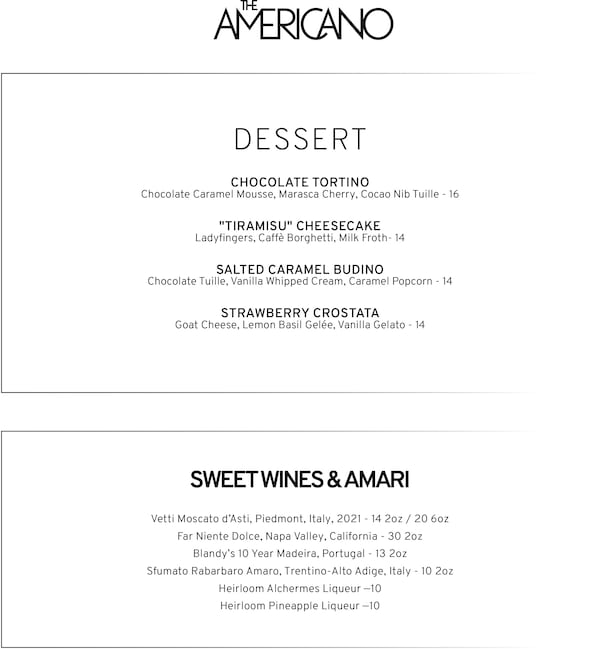 Americano dessert menu