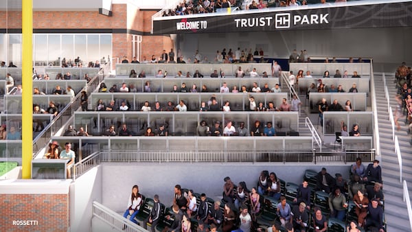 An artist rendering of The Chophouse, which will be extended into  Sections 107-108 as part of premium seating upgrades at Truist Park in 2025.