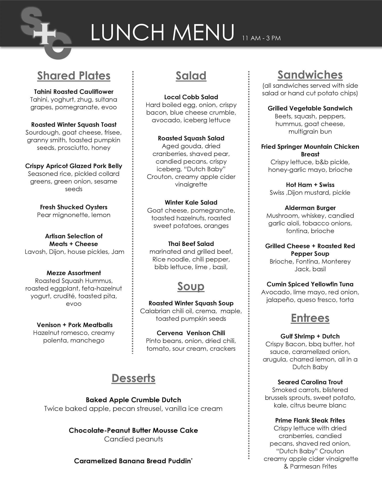 Saints + Council menu