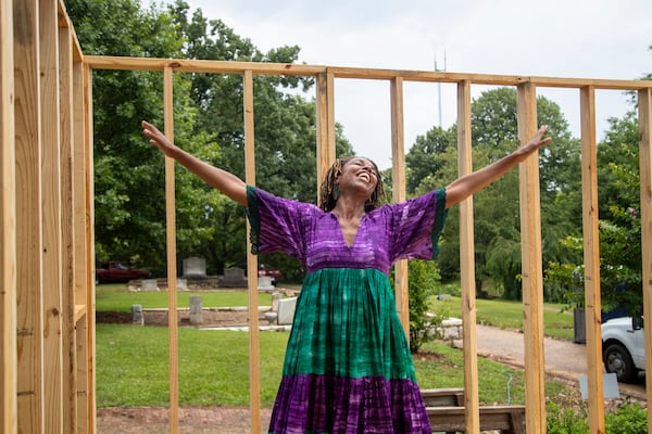 Charmaine Minniefield is among the first-time grant recipients receiving funding from the Fulton County Department of Arts & Culture. She's seen here at her “Remembrance as Resistance” project in the African American burial grounds section at Oakland Cemetery in Atlanta on June 11, 2021. (Alyssa Pointer / Alyssa.Pointer@ajc.com)