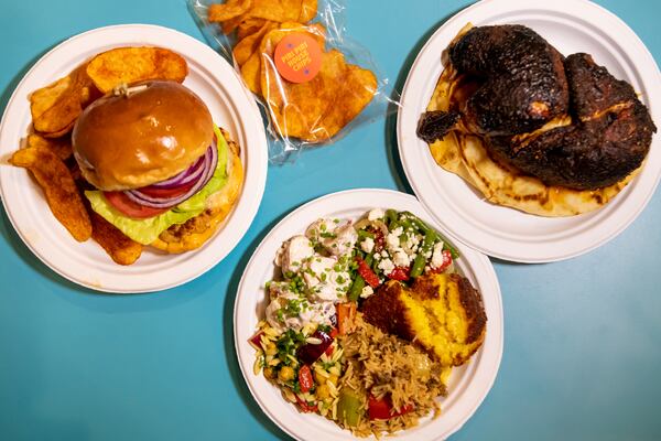 Nani’s Piri Piri Chicken Nani's Chicken Burger, Half Chicken, and Sides with Piri Piri House Chips.  (Mia Yakel for The Atlanta Journal-Constitution)