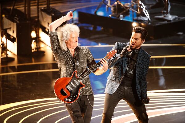 Brian May of Queen and Adam Lambert perform during the 91st annual Academy Awards at the Dolby Theater in Los Angeles, Feb. 24, 2019.