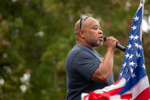 Gwinnett County sheriff candidate Keybo Taylor speaks at a "Get Out The Early Vote" event at Shorty Howell Park in Duluth, Georgia, on October 24, 2020. He was elected sheriff in November. (Rebecca Wright for The Atlanta Journal-Constitution) 