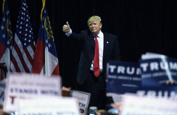 Donald Trump at the Georgia World Congress Center on Feb. 21, 2016. AJC photo: HYOSUB SHIN / HSHIN@AJC.COM