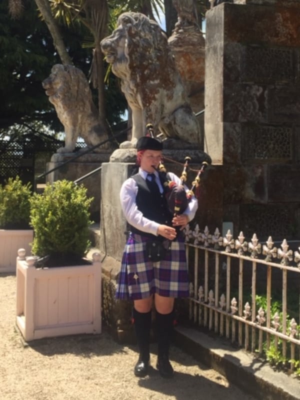 "We took this photo of a bagpiper at the entrance to Larnach Castle in Dunedin, New Zealand in January, 2020," wrote Janet Hogan Chapman. "Larnach is the only Castle in New Zealand."