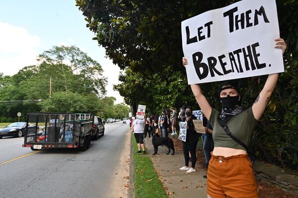 Demonstrators outside the Governor's Mansion Saturday evening May 30, 2020. 