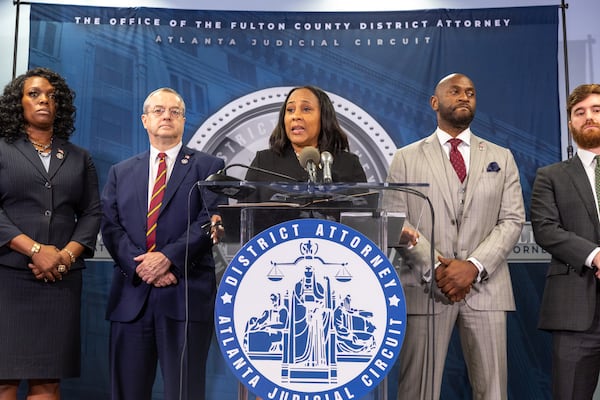 Fulton County District Attorney Fani Willis speaks at a press conference at Fulton County Government Center in Atlanta on Monday, August 14, 2023, following the indictment in an election interference case against former President Donald Trump and others. (Arvin Temkar/arvin.temkar@ajc.com)