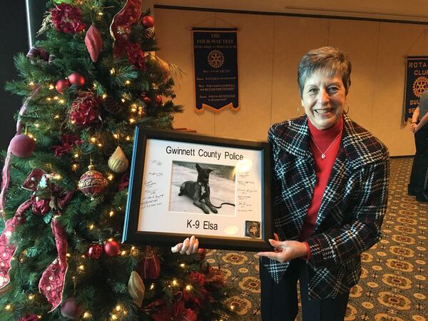 Kathy Gestar recently donated $12,000 for the Gwinnett County Police Department to purchase and train a new K9 officer. That K9, Elsa, is expected to hit the streets in February.