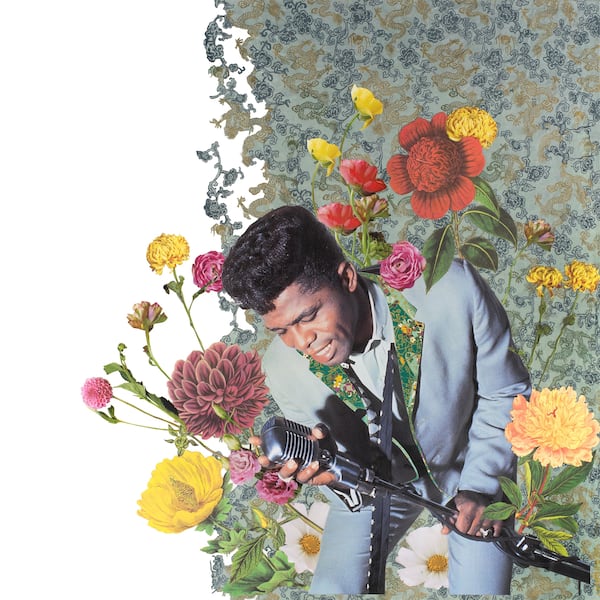 Marryam Moma’s “Soul Power” (2019) features James Brown, surrounded by bright, joyful blooms. Photo: Courtesy of Marryam Moma