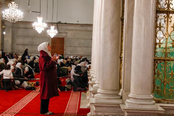 A Muslim worshipper prays on the first day of the Muslim holy month of Ramadan at the Umayyad Mosque in Damascus, Syria, Saturday March 1, 2025.(AP Photo/Omar Sanadiki)