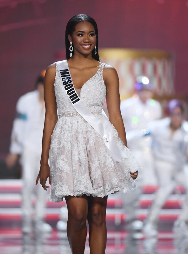 LAS VEGAS, NV - MAY 14:  Miss Missouri USA 2017 Bayleigh Dayton is introduced during the 2017 Miss USA pageant at the Mandalay Bay Events Center on May 14, 2017 in Las Vegas, Nevada.  (Photo by Ethan Miller/Getty Images)