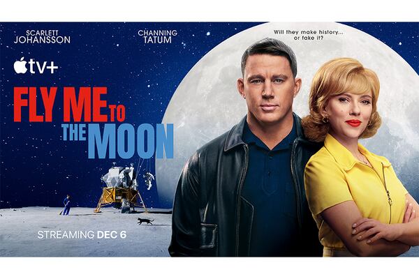 This image shows promotional art for the film "Fly Me to the Moon". (Apple TV+ via AP)