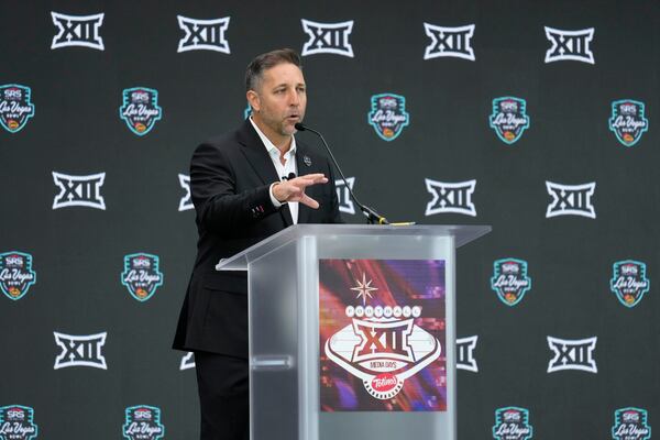 FILE - Las Vegas Bowl executive director John Saccenti speaks during Big 12 NCAA college football media days in Las Vegas, Wednesday, July 10, 2024. (AP Photo/Lucas Peltier, File)