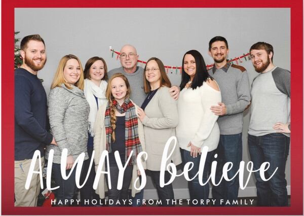 Torpy family Christmas card, and rallying cry. (Family photo)