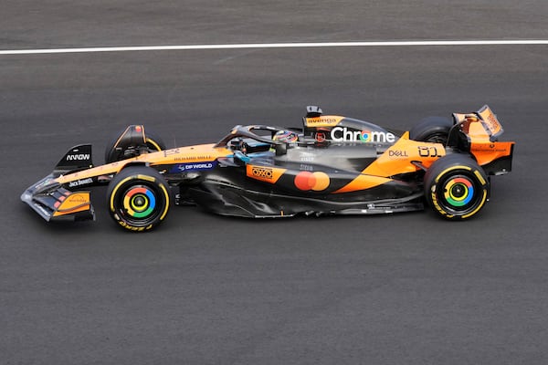 McLaren driver Oscar Piastri of Australia steers his car during the Chinese Formula One Grand Prix race at the Shanghai International Circuit, Shanghai, Sunday, March 23, 2025. (AP Photo)