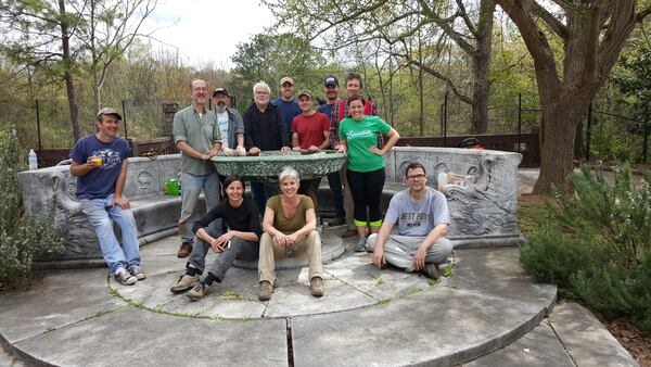 Volunteers gathered in 2016 to clean up the Grant Park overlook where the Erskine Memorial Fountain and bench are located. ERSKINE FOUNTAIN FUND