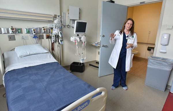 July 26, 2019 Decatur - Sharon Vanairsdale, program director of Serious Communicable Diseases Unit, speaks in the room, where medical missionary and Ebola patient Dr. Kent Brantly was treated five years ago, at Emory University's Serious Communicable Diseases Unit on Friday, July 26, 2019. Five years ago Aug. 2, medical missionary Dr. Kent Brantly became the first Ebola patient to set foot on American soil. Brantly was a very sick man. He had acquired the deadly Zaire strain of Ebola while working with patients at a Liberian hospital, and the disease was destroying his body, causing a life-threatening metabolic imbalance and heart arrhythmia. But this was a moment an Emory team of infectious disease specialists, had long been preparing for Ã¢â¬â over a decade in fact. (Hyosub Shin / Hyosub.Shin@ajc.com)