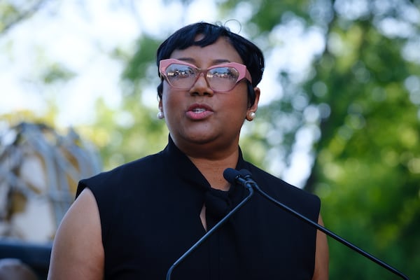 Dekalb County Commissioner Lorraine Cochran-Johnson speaks at a press conference in Decatur announcing a $284 million water infrastructure finance and innovation act loan to Dekalb County on Thursday, May 19, 2022. (Arvin Temkar / arvin.temkar@ajc.com)