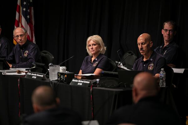 
                        Jennifer Homendy, Chair of the National Transportation Safety Board, leads a hearing as part of the ongoing investigation into the Feb. 3, 2023 derailment of a Norfolk Southern Railway train, in East Palestine, Ohio on Thursday, June 22, 2023. Earlier in the day, the board released thousands of pages of documents about the derailment, providing the fullest account yet of what led to the accident. (Maddie McGarvey/The New York Times)
                      