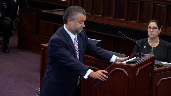 Defense lawyer Maddox Kilgore delivers his opening statement during Justin Ross Harris' murder trial at the Glynn County Courthouse in Brunswick, Ga., Monday, Oct. 4, 2016. (screen capture via WSBTV)