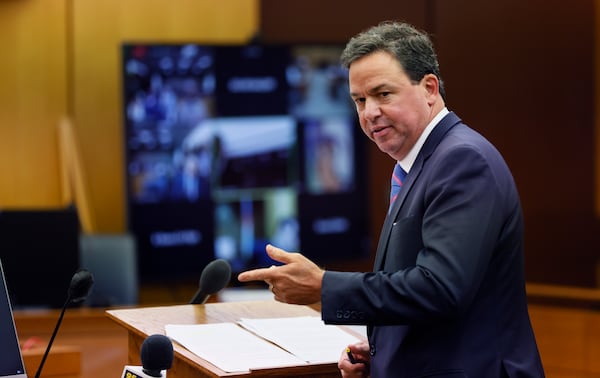 Brian McEvoy, attorney for Gov. Kemp, makes his final remarks during a  hearing on Georgia Governor Brian Kemp's motion to quash his subpoena from the special purpose grand jury in Atlanta, GA, on Thursday, August 25, 2022.  on Thursday, August 25, 2022.   (Bob Andres for the Atlanta Journal Constitution)