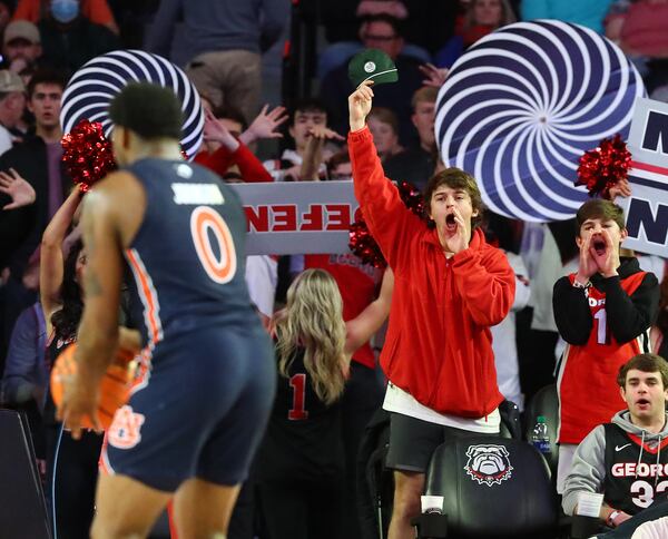 Georgia fans taunt former player K.D. Johnson at the free-throw line for Auburn on Saturday, Feb. 5, 2022, in Athens.  “Curtis Compton / Curtis.Compton@ajc.com”`