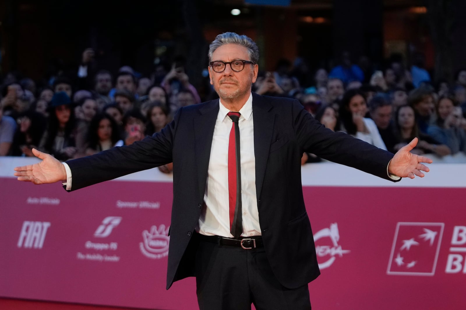 Sergio Castellitto poses on the red carpet before the screening of the movie "Conclave" at the 19th Rome Film Festival, in Rome, Saturday, Oct. 26, 2024. (AP Photo/Alessandra Tarantino)