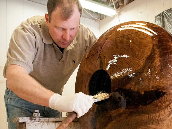 Matt Moulthrop, grandson of Ed Moulthrop, followed in his grandfather's footsteps to create beautiful wood art pieces. Pictured here is wood turned from Auburn's poisoned oak trees. Ed Moulthrop largely got his start at the Signature Shop and Gallery, which opened in Atlanta in 1962. Courtesy