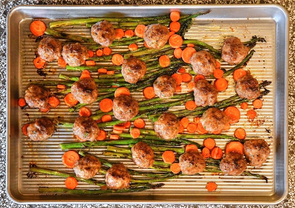 Don’t let the recipe name of Lamb Meatballs with Marmalade Glaze and Spring Vegetables fool you: Nealey Thompson, cooking school director for Cook’s Warehouse, says there are many ways you can adapt it. STYLING BY MARY MOORE AND NEALEY THOMPSON / CONTRIBUTED BY CHRIS HUNT PHOTOGRAPHY