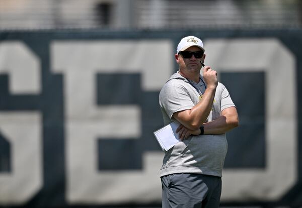 Georgia Tech coach Brent Key and the Yellow Jackets will open the 2023 season Sept. 1 at Mercedes-Benz Stadium against Louisville. (Hyosub Shin / Hyosub.Shin@ajc.com)