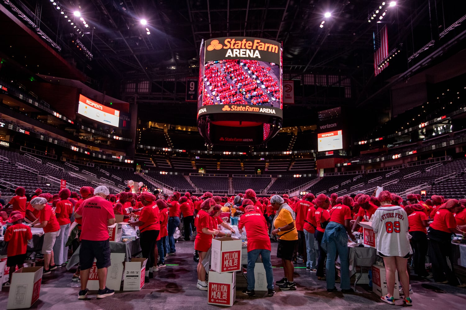 The Atlanta Hawks host the Million Meal Pack at State Farm Arena on Saturday.  (Jenni Girtman for The Atlanta Journal-Constitution)