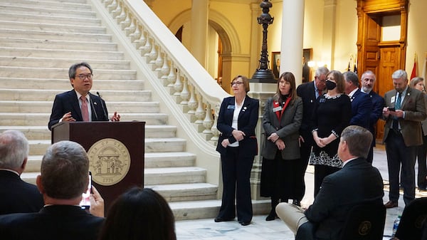 Mio Maeda, Consul General of Japan Atlanta, speaks at the Georgia State Capital to celebrate Japan Day. (Courtesy of Georgia Asian Times)