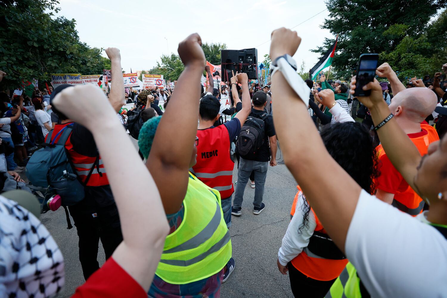 Protesters briefly clash with police.