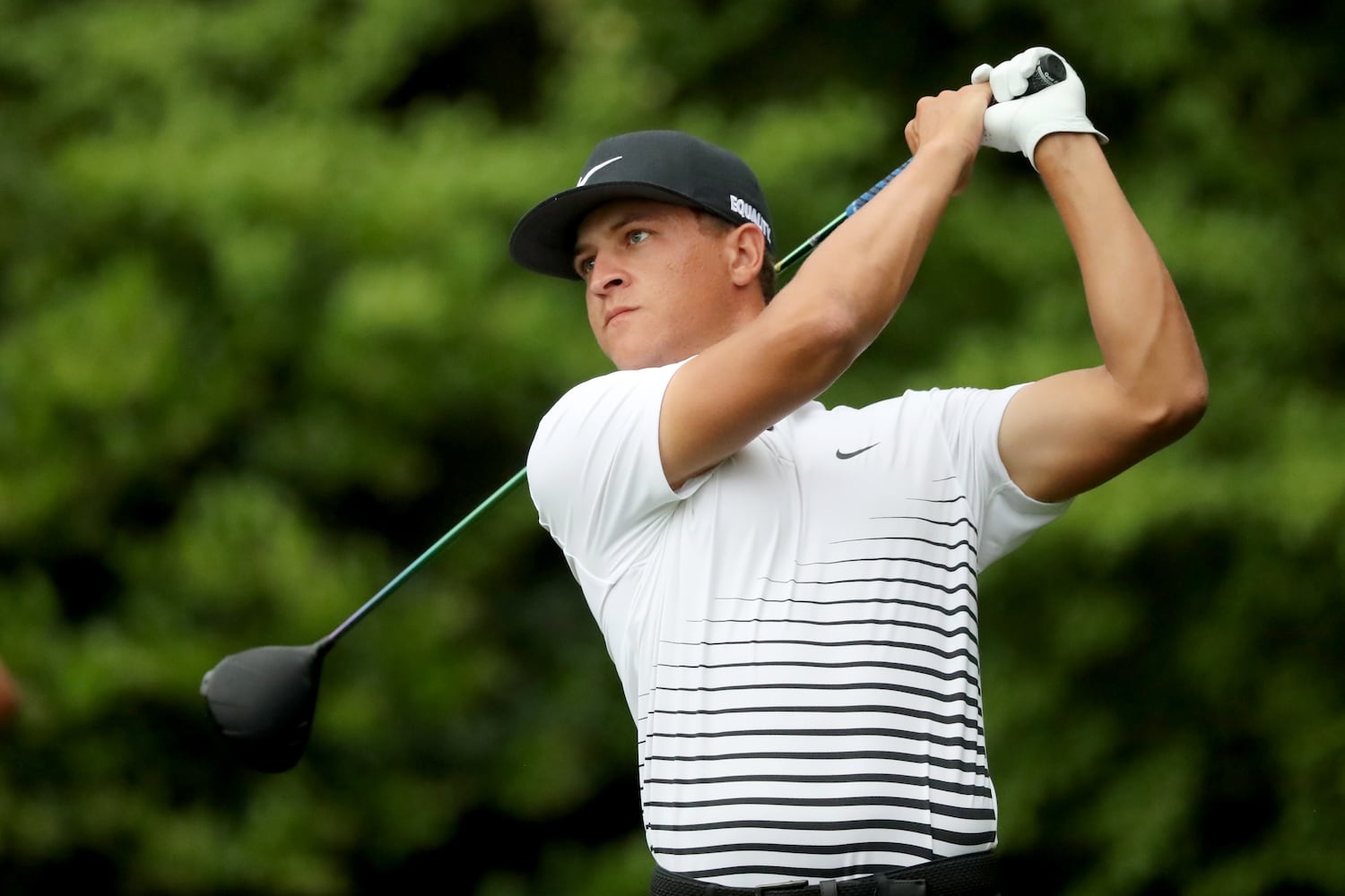 April 10, 2021, Augusta: Cameron Champ tees off on the fourteenth hole during the third round of the Masters at Augusta National Golf Club on Saturday, April 10, 2021, in Augusta. Curtis Compton/ccompton@ajc.com