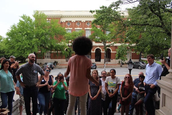 Mariah Parker addresses supporters after her swearing in. She ran on a platform of economic justice, reducing poverty and discrimination, affordable housing, fair wage jobs, youth development, criminal justice reform and marijuana reform.