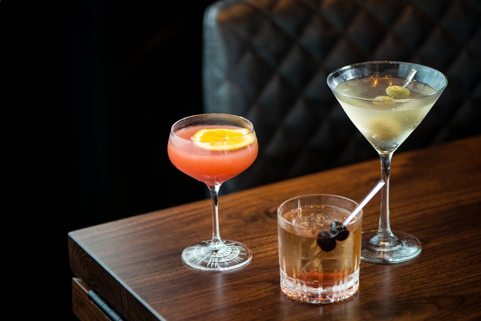 Arnette's Chop Shop Blood Orange Rita, 40 Day Aged Manhattan, and Carnivore Martini. Photo credit- Mia Yakel.