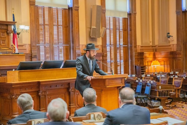 Rabbi Ephraim Silverman of Chabad of Cobb, shown speaking to the state Legislature, said friends, religious leaders and others have poured out support for the east Cobb County synagogue following a neo-Nazi rally over the weekend. “What this event has told our community is that we are loved and respected,” the rabbi said. “These guys ironically have made us feel much more loved than we ever have before.”
