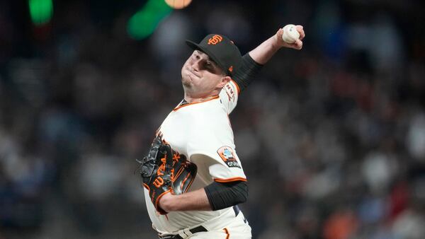 San Francisco Giants pitcher Luke Jackson works against the Tampa Bay Rays during a baseball game in San Francisco, Monday, Aug. 14, 2023. (AP Photo/Jeff Chiu)