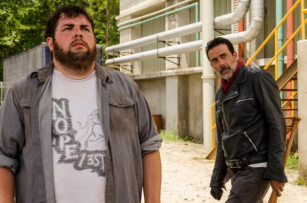 Jeffrey Dean Morgan as Negan, Joshua Hoover as Fat Joey - The Walking Dead _ Season 7, Episode 7 - Photo Credit: Gene Page/AMC