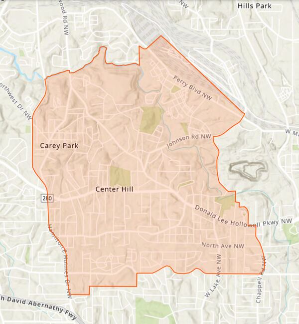 This map shows the area that is covered by the new affordable workforce housing overlay district. (Screenshot via City of Atlanta)