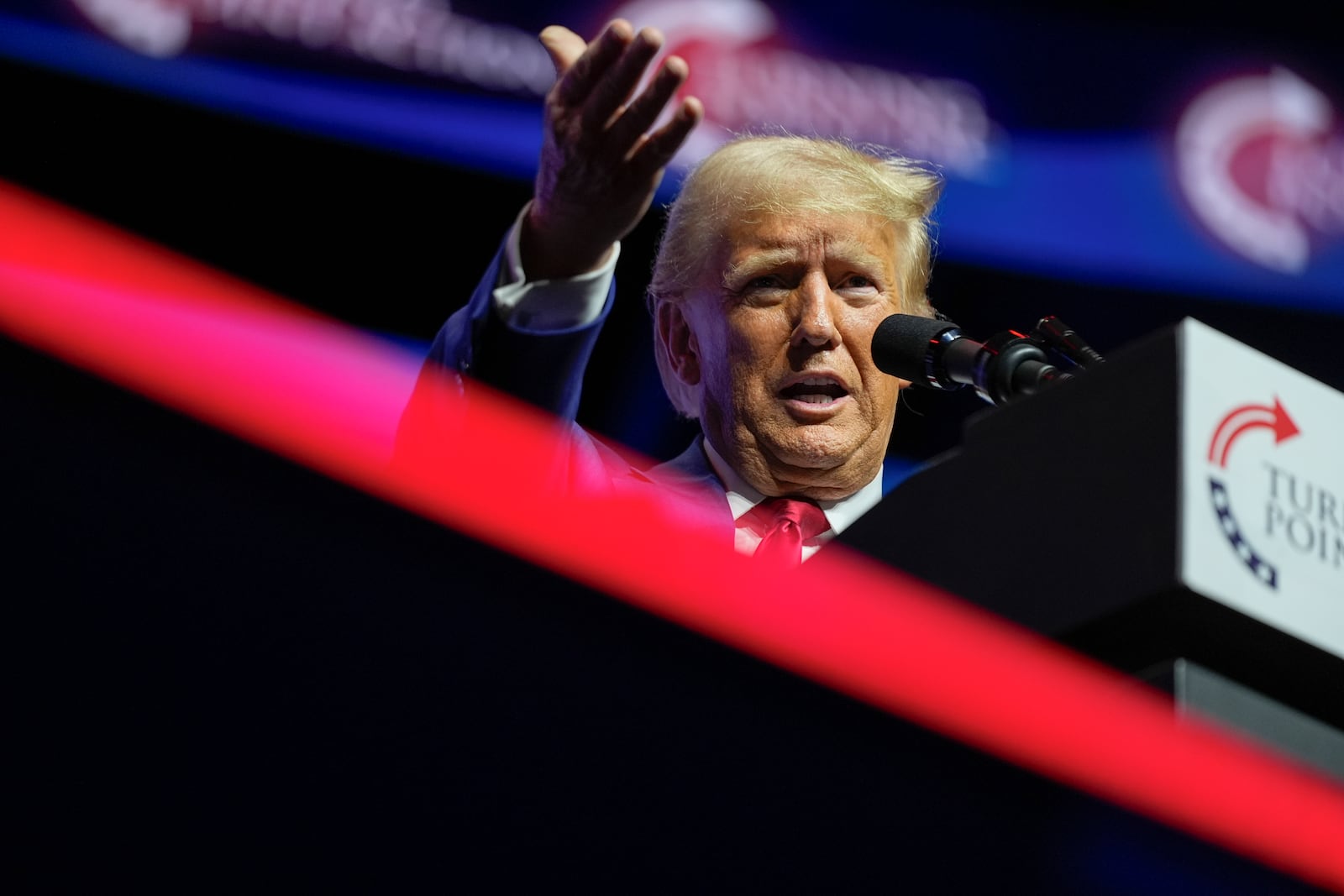 Republican presidential nominee former President Donald Trump speaks during a campaign rally at Thomas & Mack Center, Thursday, Oct. 24, 2024, in Las Vegas. (AP Photo/Alex Brandon)