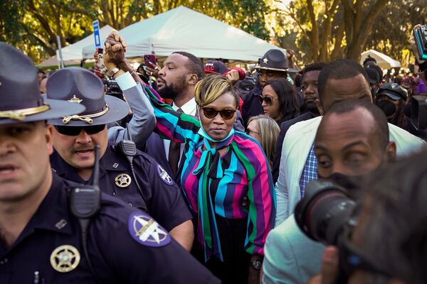 Wanda Cooper-Jones, the mother of Ahmaud Arbery, leaves the Glynn County Courthouse after three men were convicted of killing Arbery in Brunswick, Ga., on Wednesday, Nov. 24, 2021. (Nicole Craine/The New York Times)