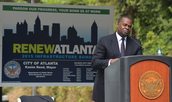 Mayor Kasim Reed and other officials broke ground on the first project of the Renew Atlanta Infrastructure Bond program on July 29, 2015. The ceremony took place on Lynhurst Drive SW, which underwent major improvements under the program. BRANT SANDERLIN/BSANDERLIN@AJC.COM