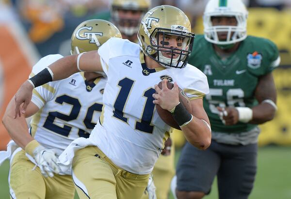 Georgia Tech backup quarterback Matthew Jordan acquitted himself well in two series of play, including a 65-yard touchdown run. HYOSUB SHIN / HSHIN@AJC.COM