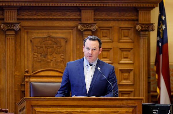 Lt. Gov. Burt Jones speaks in the Senate Chambers during day 40 of the legislative session at the State Capitol on Wednesday, March 29, 2023. Jason Getz / Jason.Getz@ajc.com)
