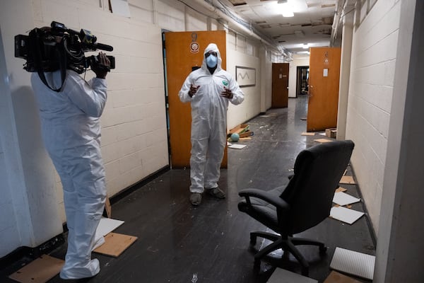 Atlanta Fire Rescue Department Chief Rod Smith leads a media tour Monday, May, 22, 2023, through a former elementary school that the fire department had used as a training facility until 2020, when several firefighters began having respiratory issues from being in the building.  (Ben Gray / Ben@BenGray.com)