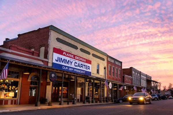 A view of downtown Plains on Monday, February 20, 2023. (Arvin Temkar/The Atlanta Journal-Constitution)