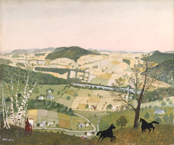 "Gatecrashers: The Rise of the Self-taught Artist in America" at the High Museum of Art examines the critical influence of self-taught artists on the American art scene and includes "Black Horses" (1942) by Grandma Moses. 
Courtesy of Galerie St. Etienne, New York. Copyright Grandma Moses Properties Co., New York