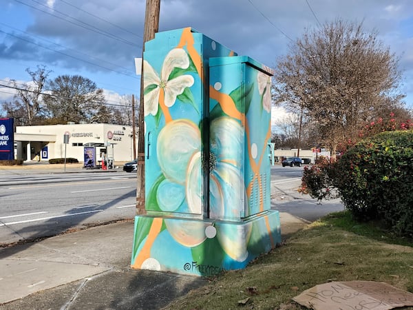 An Old Fourth Ward utility box painted by Adam Crawford.