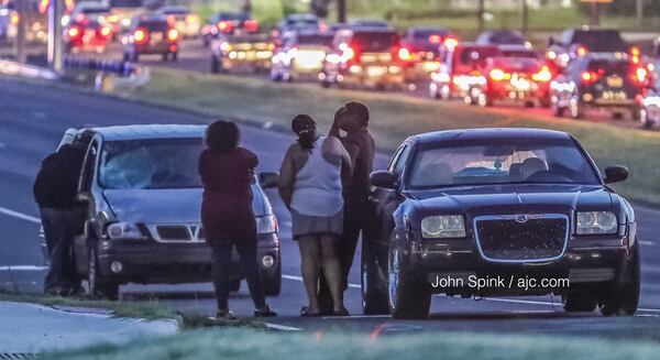 At least one car hit a pedestrian about 5:30 a.m. Wednesday, shutting down all southbound lanes of Tara Boulevard at Ga. 138 and bringing northbound traffic to a crawl, according to the Georgia State Patrol.